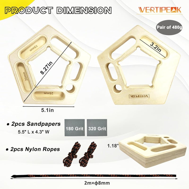 VERTIPEAK Portable Hangboard Rock Climbing, 2 Pack Lightweight Wooden Climbing Fingerboard for Bouldering, Finger Strength, Arm Workout and Pull-up Training - Image 3